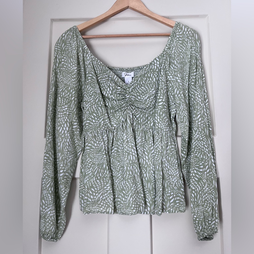 Japna Olive Leaf Print Feminine Blouse